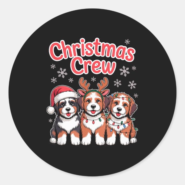 Sticker Rond Christmas Crew Xmas Puppy Dog Funny Christmas Bern (Devant)