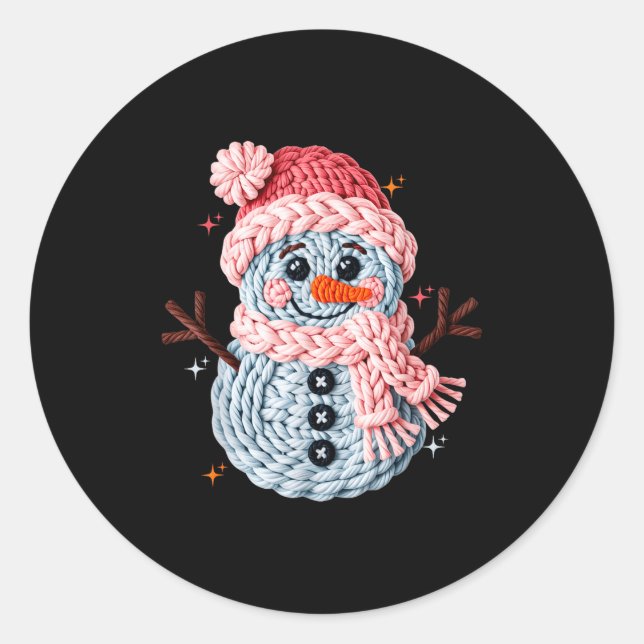 Sticker Rond Christmas Crochet Faux Yarn Crochet Snowman Funny  (Devant)