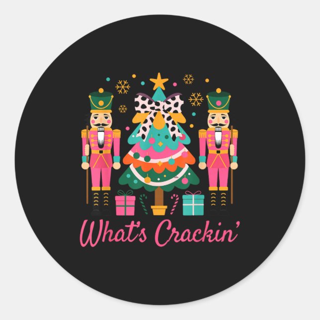 Sticker Rond Christmas Crushing It Nutcracker - Funny Retro Ugl (Devant)