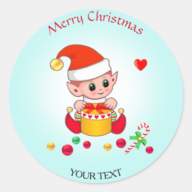 Sticker Rond Christmas Cute Elf pour Cadeaux & Faveurs (Devant)