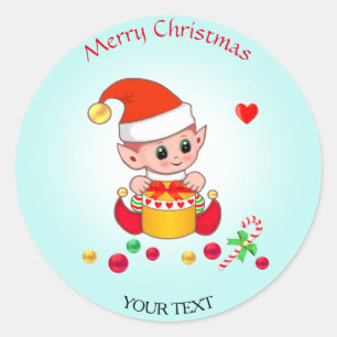 Sticker Rond Christmas Cute Elf pour Cadeaux & Faveurs