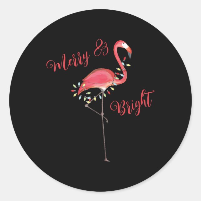 Sticker Rond Christmas Cute Nk Flamingo String Lights T Shirt  (Devant)