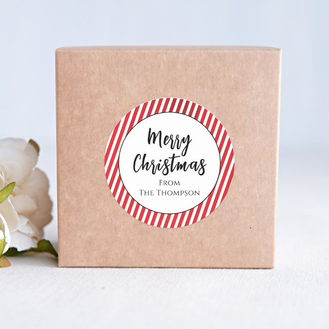 Sticker Rond Christmas Cute Photo Collage Simple Journal (Merry Christmas cute candy cane stripes sticker with calligraphy script. )