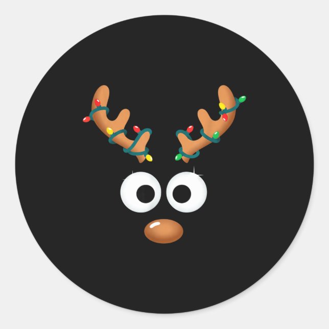 Sticker Rond Christmas Cute Reindeer Face Antlers Wrapped In Li (Devant)