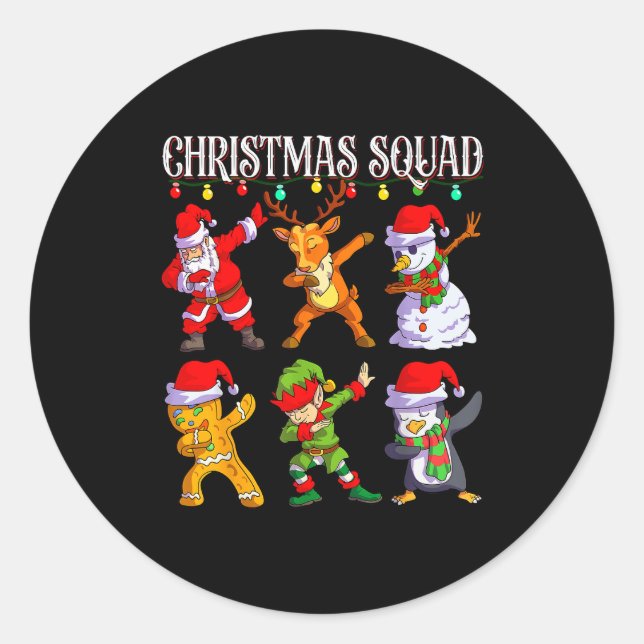 Sticker Rond Christmas Dab Santa Friends Matching Family Christ (Devant)