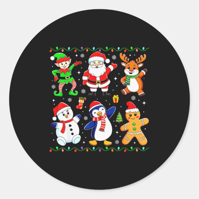 Sticker Rond Christmas Dabbing Santa Elf Friends Boys Girls Men (Devant)
