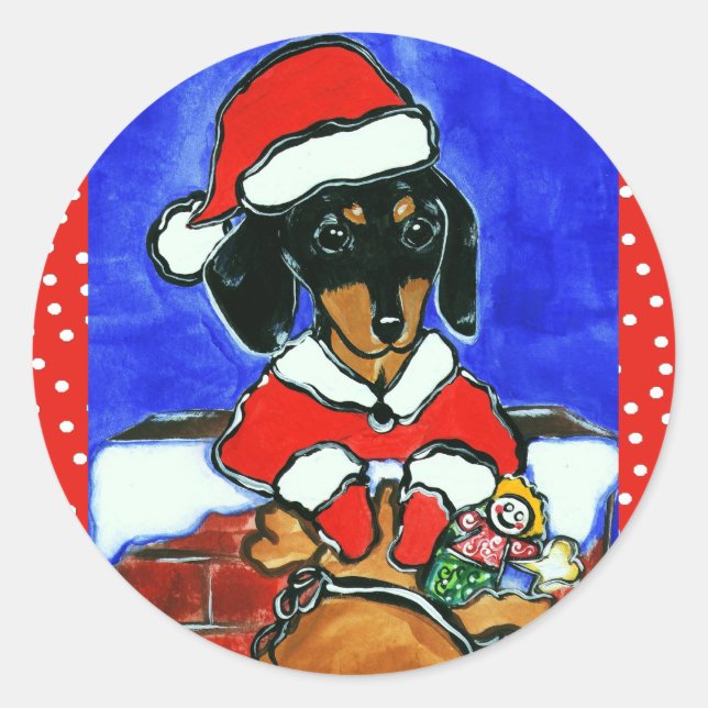 Sticker Rond Christmas Dachshund (Devant)