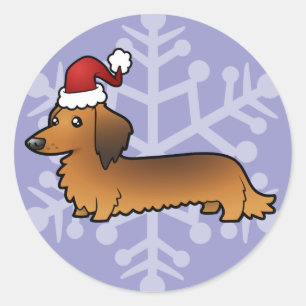 Sticker Rond Christmas Dachshund (longhair)