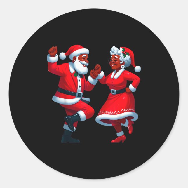 Sticker Rond Christmas Dancing Black African American Santa Mrs (Devant)