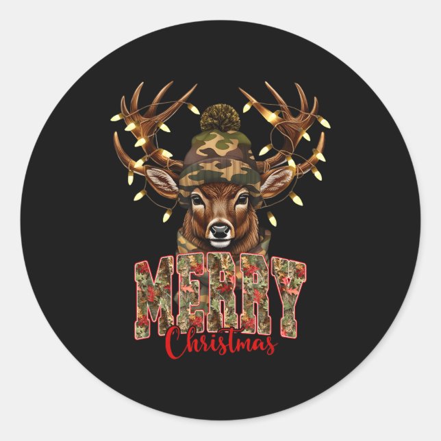 Sticker Rond Christmas Deer Camouflage Hunting Camo Reindeer &a (Devant)