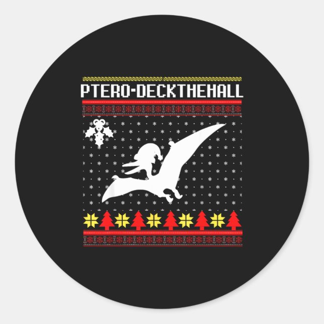 Sticker Rond Christmas Dinosaur Funny Ugly Pterodactyl Holiday  (Devant)