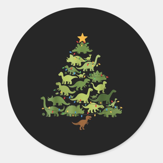 Sticker Rond Christmas Dinosaur Tree Rex Pajamas Men Boys Kids  (Devant)