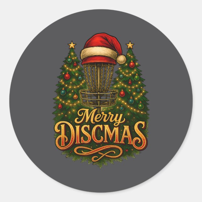 Sticker Rond Christmas Disc Golf Merry Discmas  (Devant)