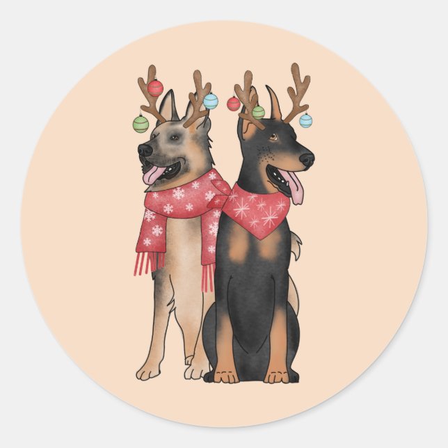Sticker Rond Christmas Doberham German Shepherd (Devant)