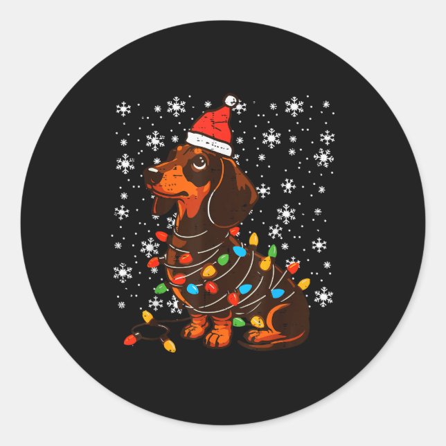Sticker Rond Christmas Dog Dachshund Santa Xmas Wiener Women Me (Devant)