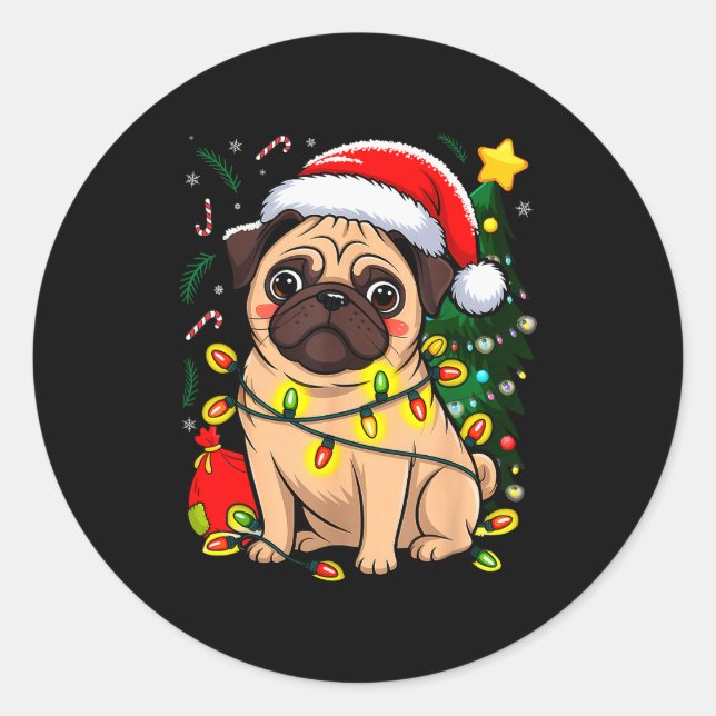 Sticker Rond Christmas Dog Santa Clause Pug Puppy X-mas  (Devant)