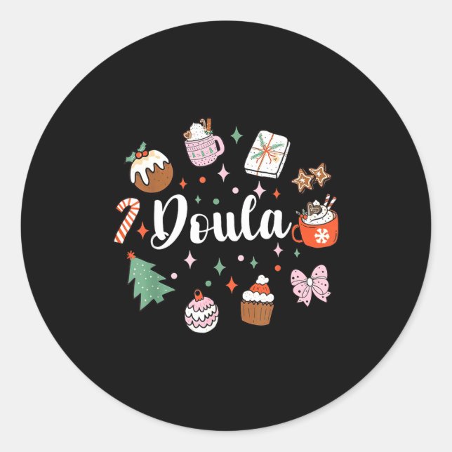 Sticker Rond Christmas Doula Midwife Birth Worker Stpartum Xmas (Devant)