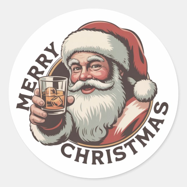 Sticker Rond Christmas Drinking Bourbon Party Whiskey Lover  (Devant)