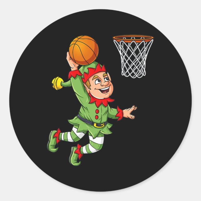 Sticker Rond Christmas Elf Dunking Un Basketball Fun Boys Kids  (Devant)