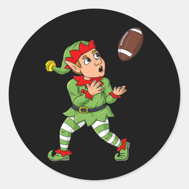 Sticker Rond Christmas Elf Football Large Récepteur Garçons Enf (Devant)