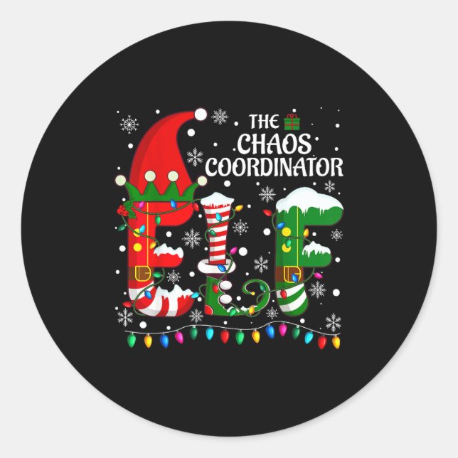 Sticker Rond Christmas Family Matching Pajamas Chaos Coordinato (Devant)