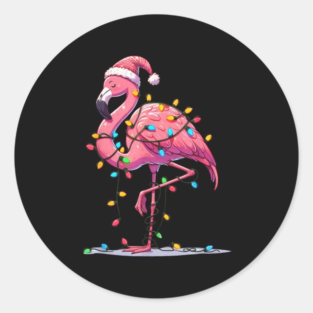 Sticker Rond Christmas Flamingo Lover Santa Xmas Women Men Kids (Devant)