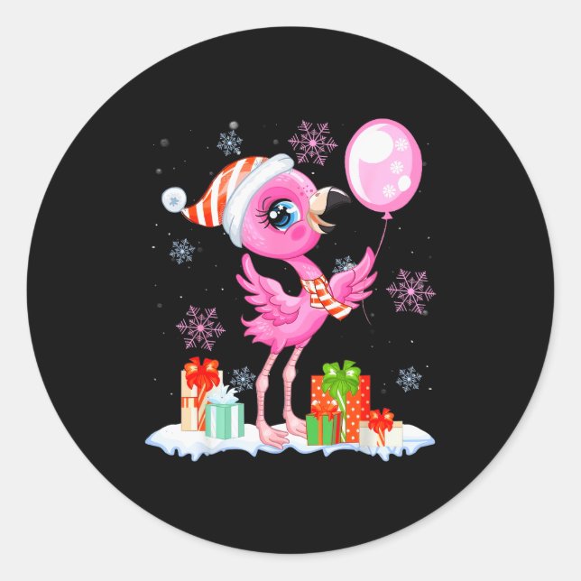 Sticker Rond Christmas Flamingo Pajama Matching Santa Hat Xmas  (Devant)