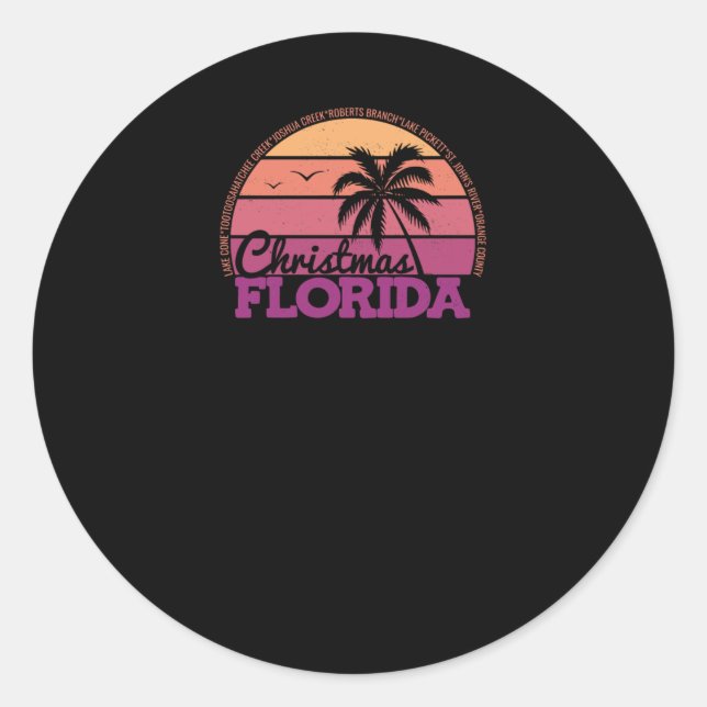 Sticker Rond Christmas Florida Retro Sunset Local Pride Logo St (Devant)
