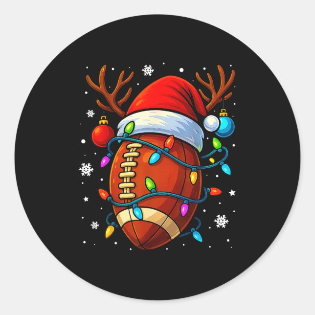 Sticker Rond Christmas Football Santa Hat Lights Xmas Pajamas M (Devant)