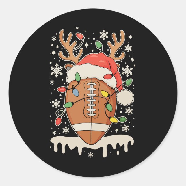 Sticker Rond Christmas Football Santa Hat Reindeer Xmas Lights (Devant)