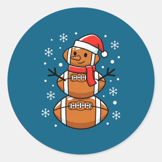 Sticker Rond Christmas Football Snowman Santa Hat Funny Xmas Fo (Devant)