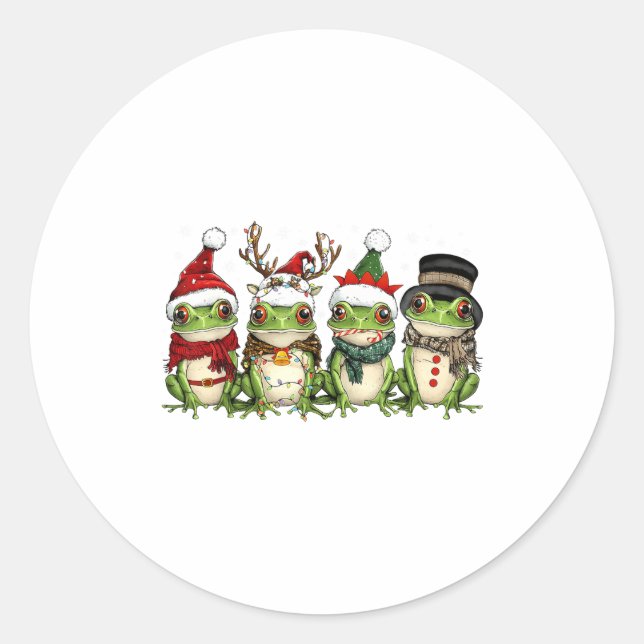Sticker Rond Christmas Frog Crew Santa Elf Reindeer Xmas Lights (Devant)
