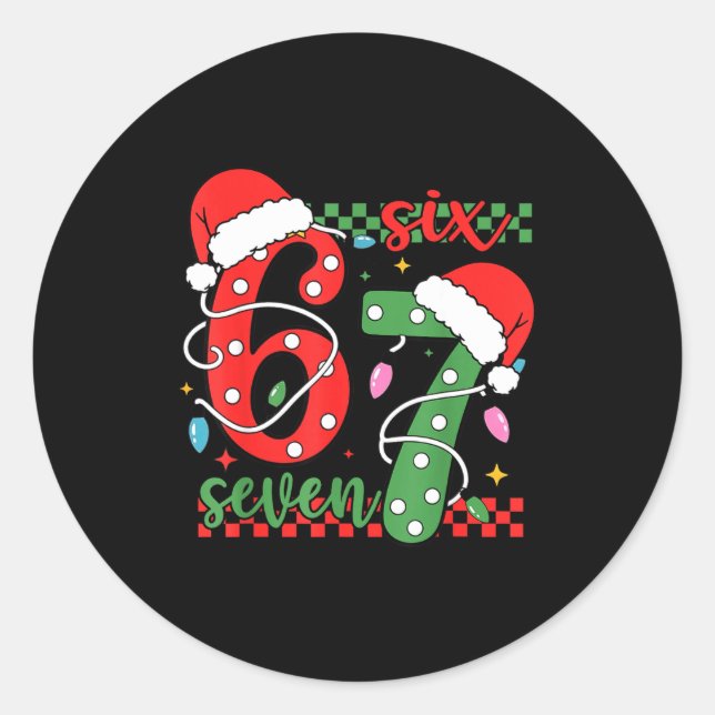 Sticker Rond Christmas Funny Six Seven 6 7 Meme Gen Alpha Slang (Devant)