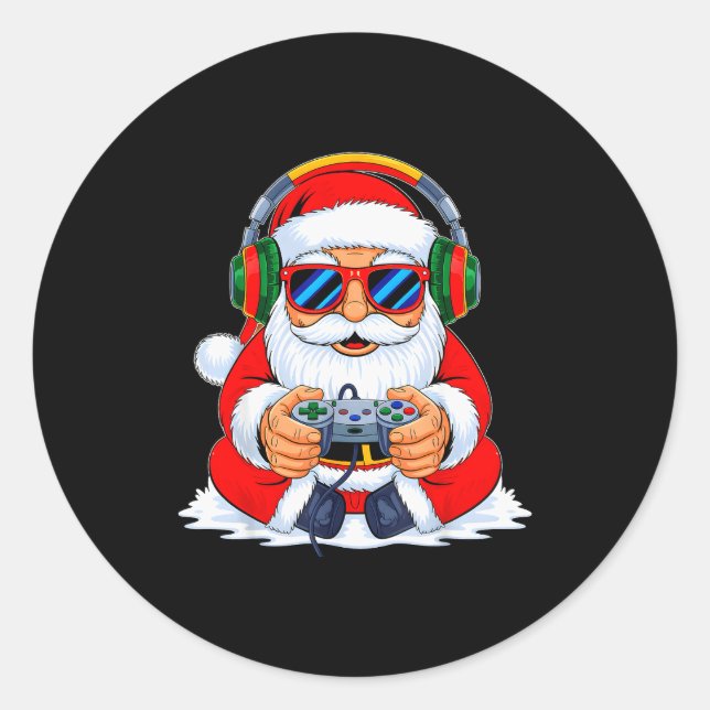 Sticker Rond Christmas Gamer Boys Video Game Funny Santa Xmas S (Devant)
