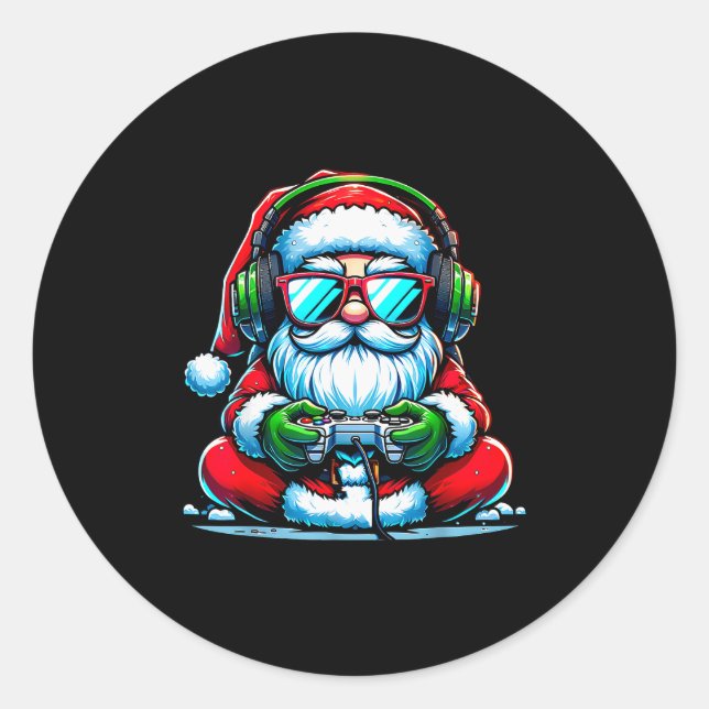 Sticker Rond Christmas Gamer Boys Video Game Santa Xmas  (Devant)