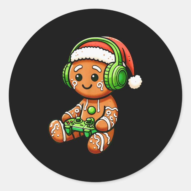Sticker Rond Christmas Gamer Gingerbread Santa Hat Xmas Gaming  (Devant)
