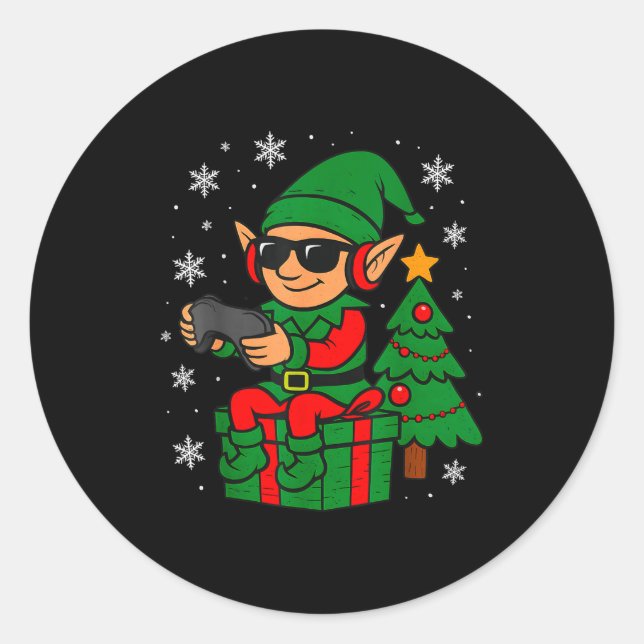Sticker Rond Christmas Gamer Retro Elf Funny Xmas Gaming Boys K (Devant)