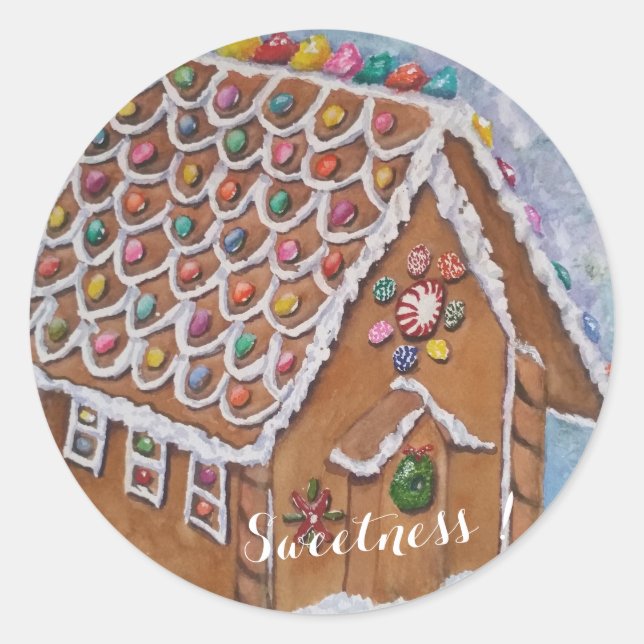 STICKER ROND CHRISTMAS GINGERBREAD CANDY HOUSE SWEETNESS (Devant)