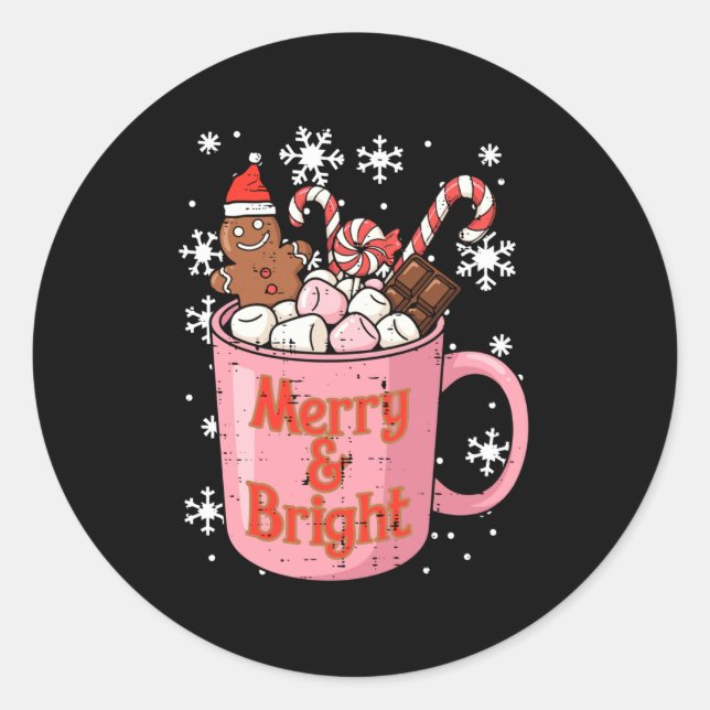 Sticker Rond Christmas Gingerbread Cocoa Merry Bright Xmas Wome (Devant)