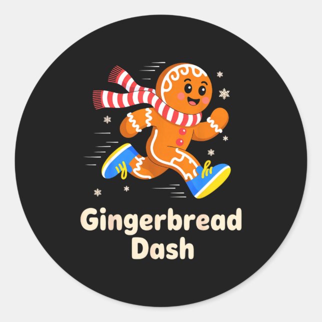 Sticker Rond Christmas Gingerbread Dash Running Runner Xmas Mar (Devant)
