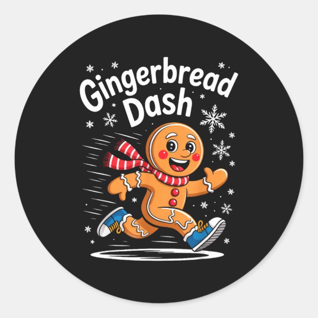 Sticker Rond Christmas Gingerbread Dash Running Runner Xmas Mar (Devant)