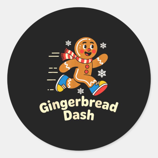 Sticker Rond Christmas Gingerbread Dash Running Runner Xmas Mar (Devant)