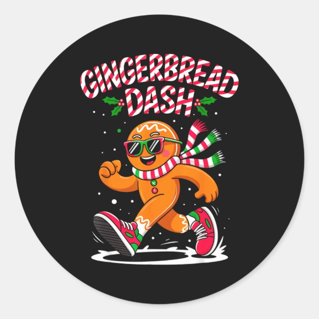 Sticker Rond Christmas Gingerbread Dash Running Runner Xmas Mar (Devant)