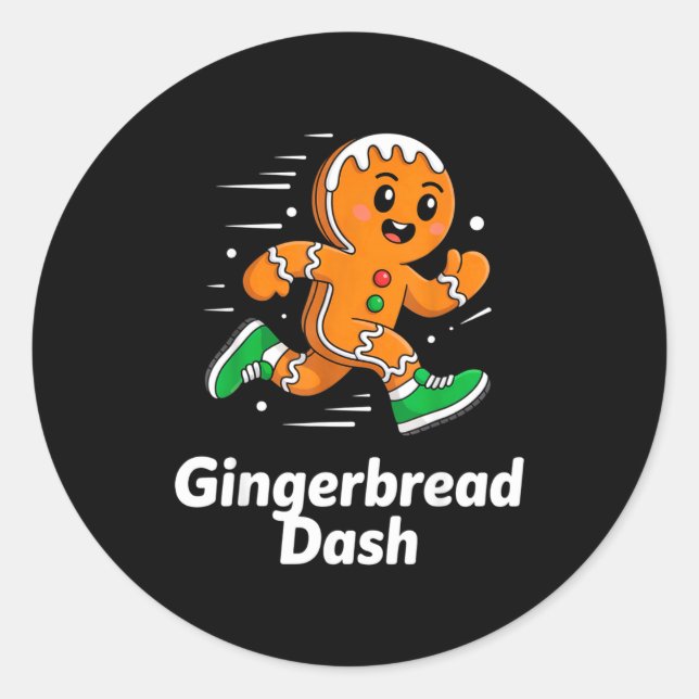 Sticker Rond Christmas Gingerbread Dash Running Runner Xmas Mar (Devant)
