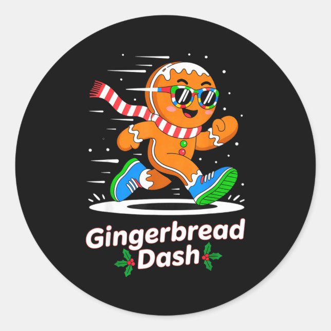 Sticker Rond Christmas Gingerbread Dash Running Runner Xmas Mar (Devant)