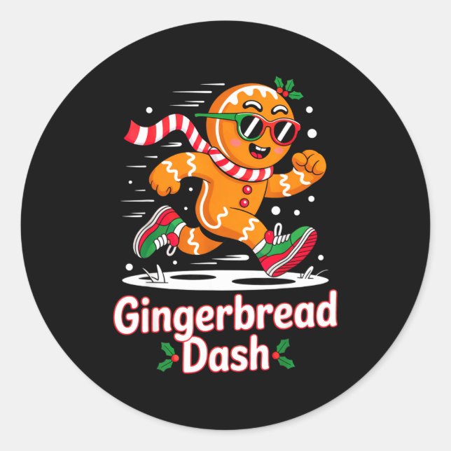 Sticker Rond Christmas Gingerbread Dash Running Runner Xmas Mar (Devant)