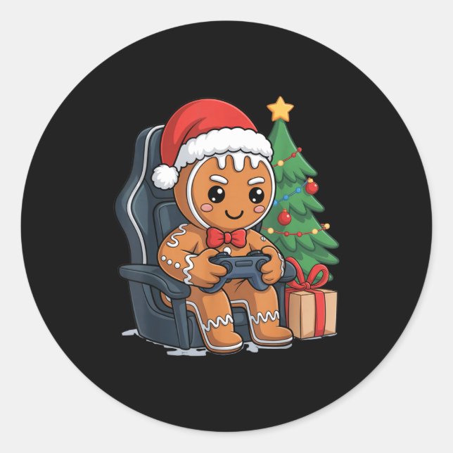 Sticker Rond Christmas Gingerbread Gamer Chair Holiday Gaming B (Devant)