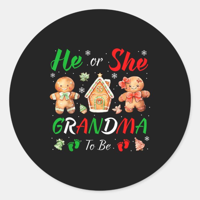 Sticker Rond Christmas Gingerbread Gender Reveal He Or She Gran (Devant)
