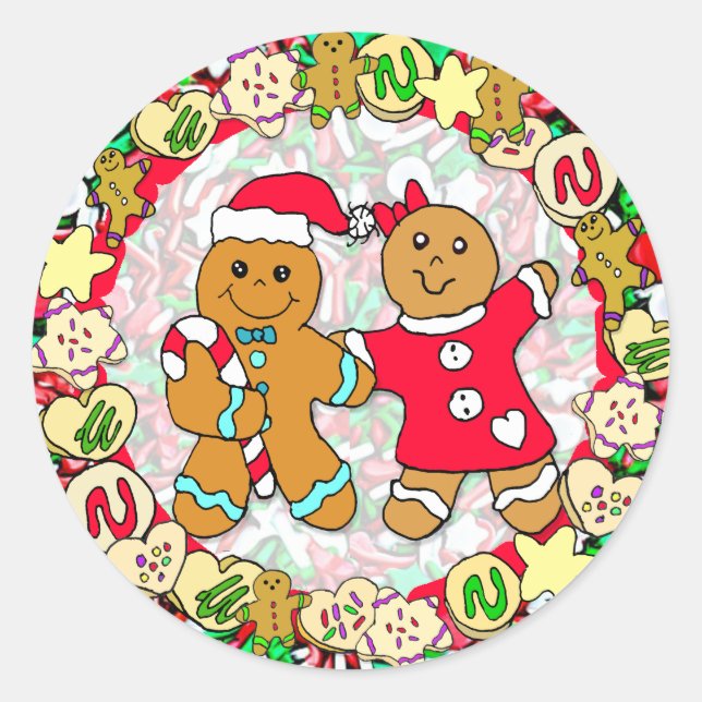 Sticker Rond Christmas Gingerbread homme et femme Candy Sprinke (Devant)