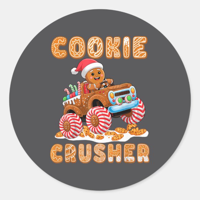Sticker Rond Christmas Gingerbread Pajamas Cookie Crusher Monst (Devant)